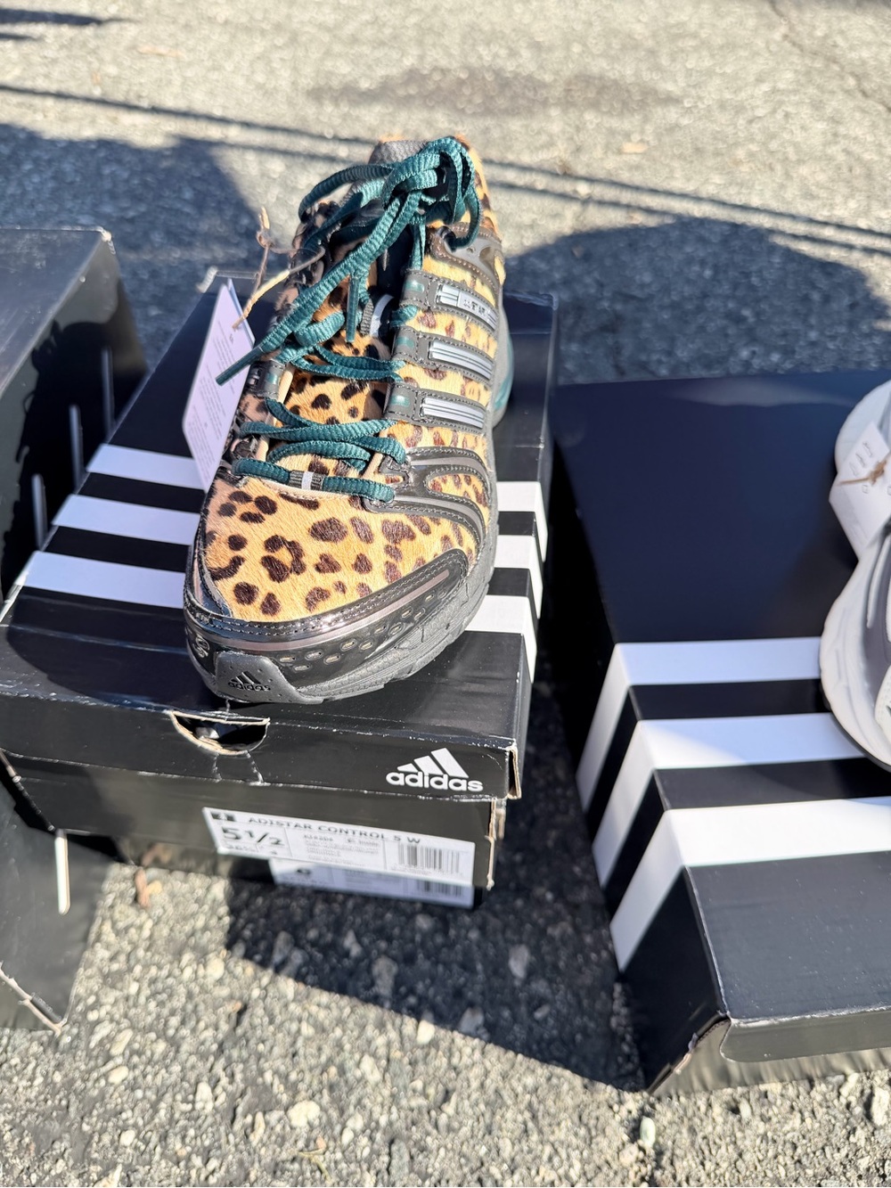 adidas Kids Leopard Print Sneakers with Black & Teal Accents